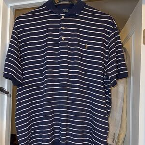 Men’s Polo by Ralph Lauren Blue and White Striped Polo Shirt